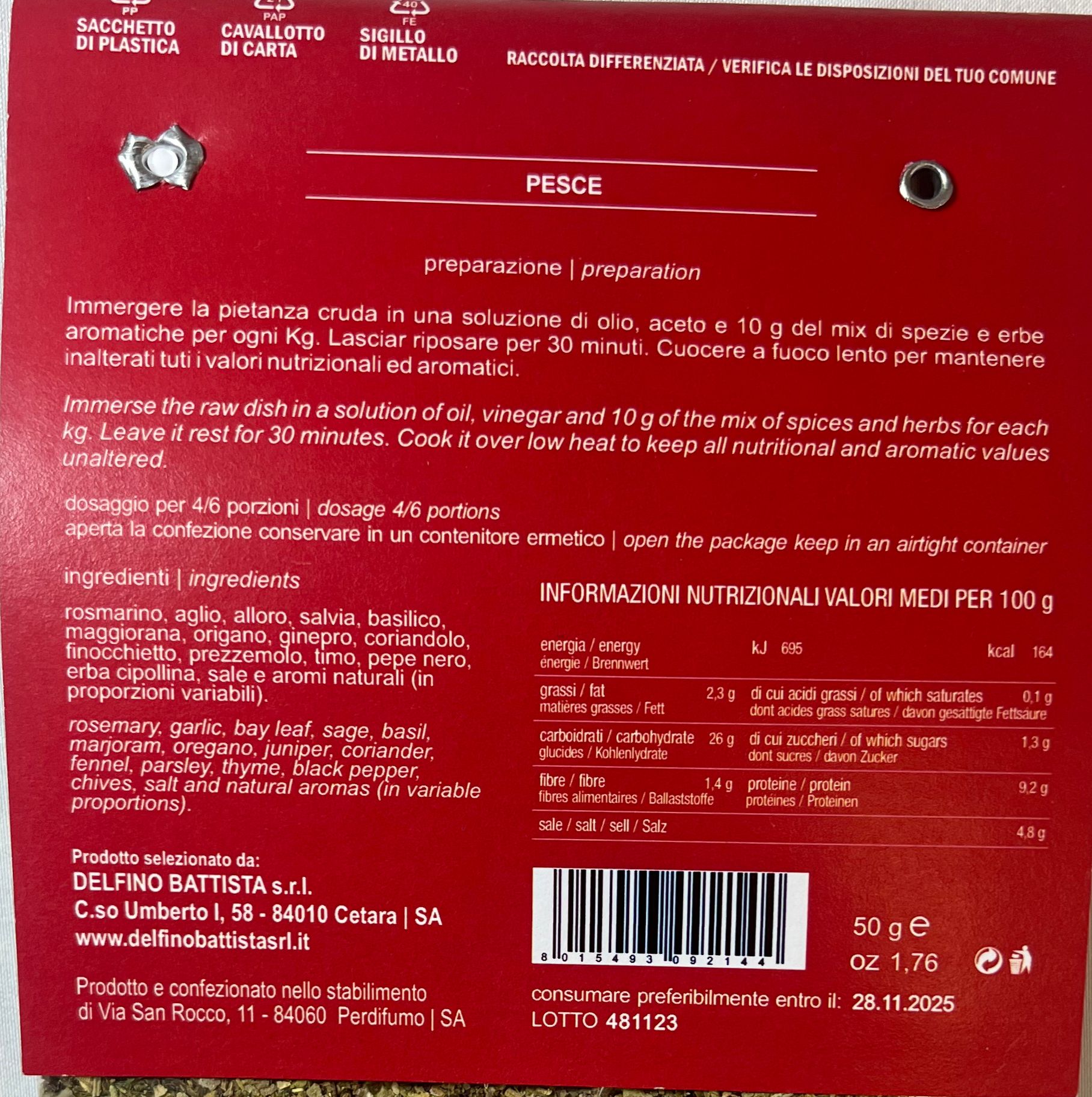 Delfino Aromas for Fish 50 Gr - Mixture of Herbs and Spices - You