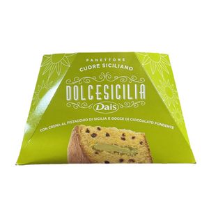 Dais Panettone Corazón Siciliano Dolcesicilia Dais 750g – Con Crema de Pistacho de Sicilia y Gotas de Chocolate Negro – Especialidad Artesanal Siciliana