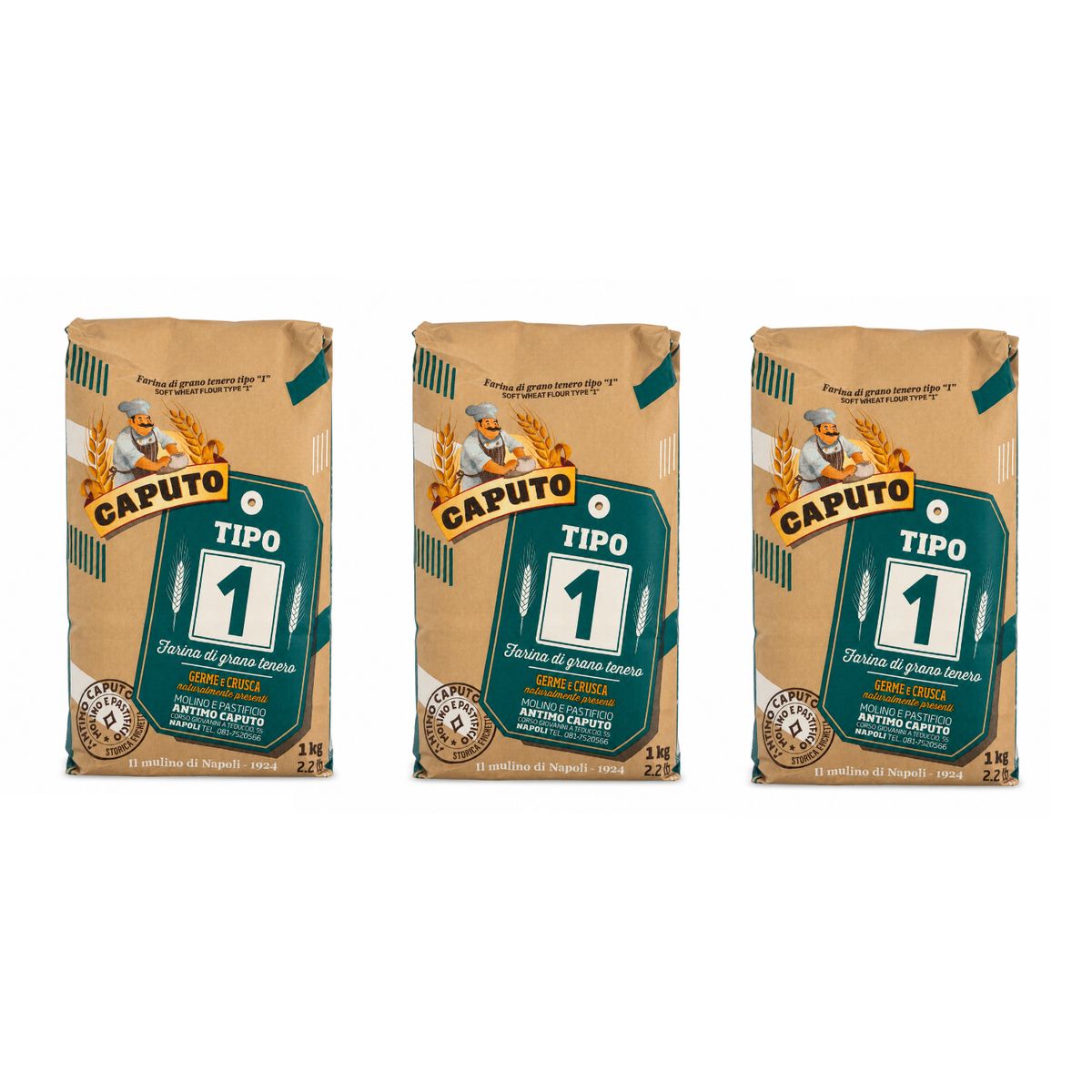 Caputo Type 1 Flour 1 kg | Flour with Wheat Germ - 3 pieces