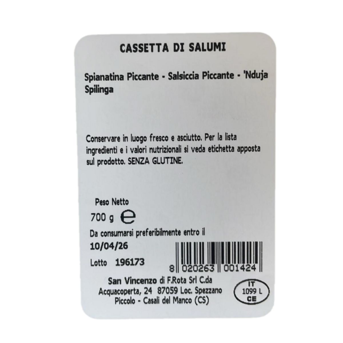 Cassetta di Salumi Calabresi Piccanti – Spianata, Salsiccia e ’Nduja Artigianali 700g