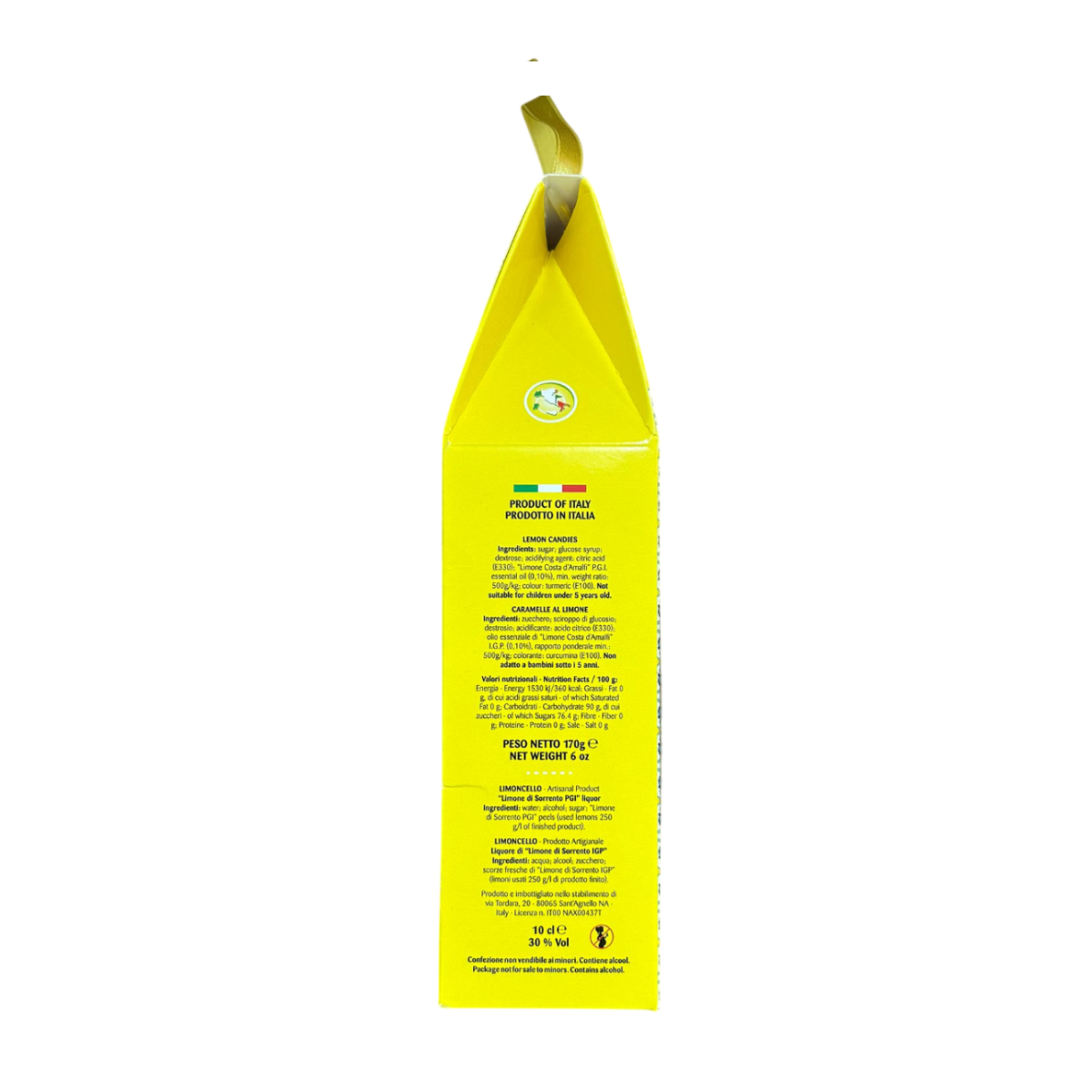 Perle di Sole Zitronenbonbons und Sorrento Limoncello g.g.A. Geschenkbox 170 g + 10 cl