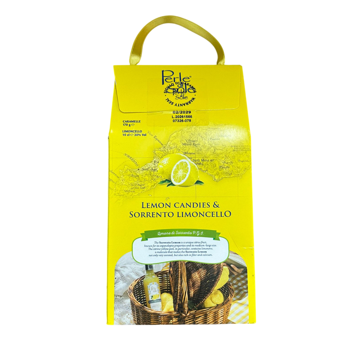 Perle di Sole Zitronenbonbons und Sorrento Limoncello g.g.A. Geschenkbox 170 g + 10 cl