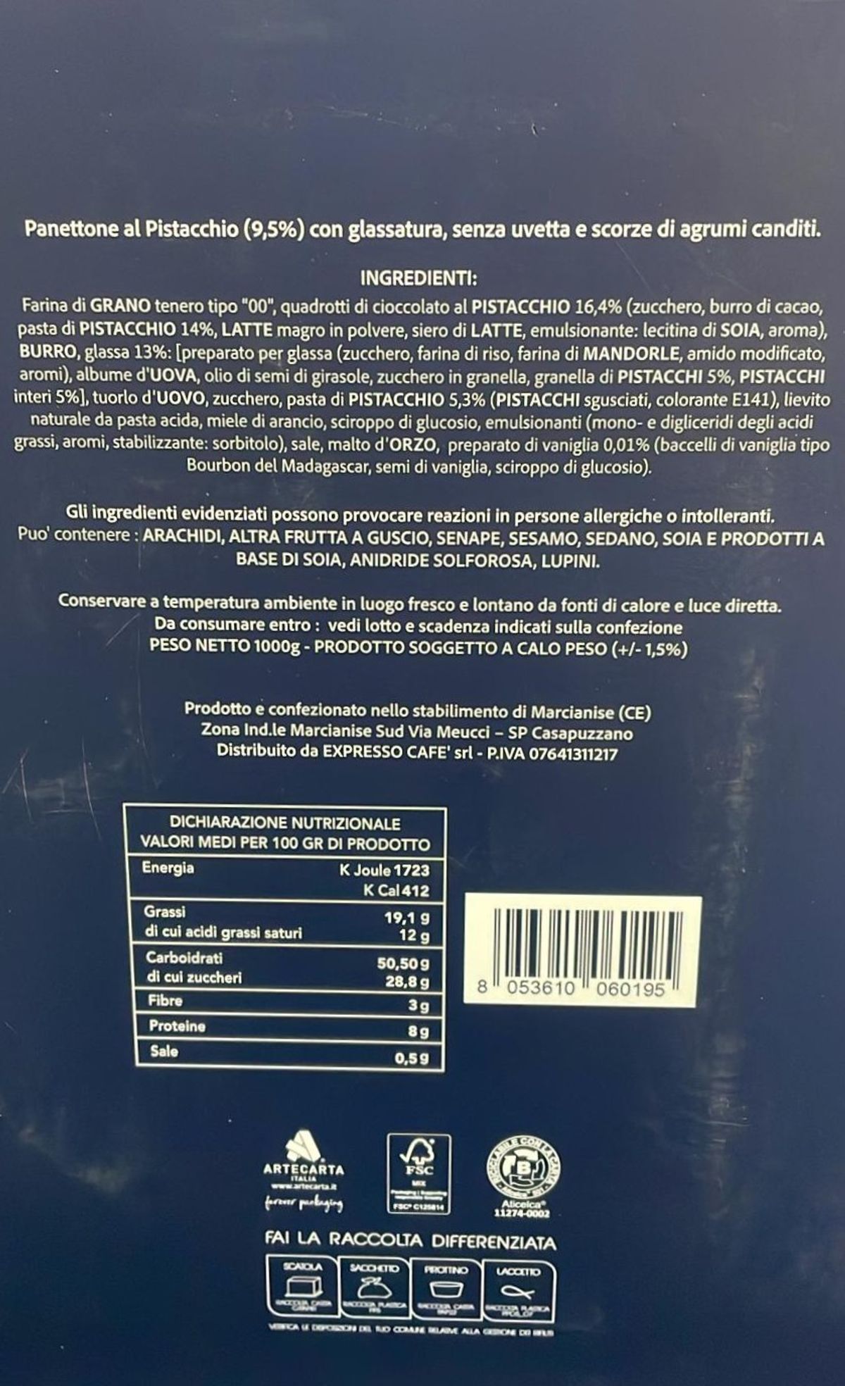 Preisgekrönter SSC Napoli Pistazien-Panettone 1 kg