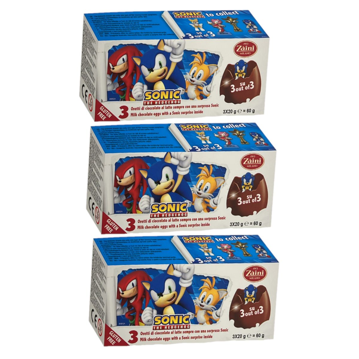 Sonic Milk Chocolate Eggs 3×20 g - 3 Pieces