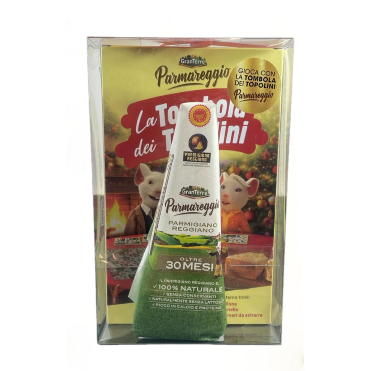 Parmareggio Parmigiano Reggiano DOP, 30 Monate gereift mit Maus-Tombola – Weihnachtsedition, 200 g