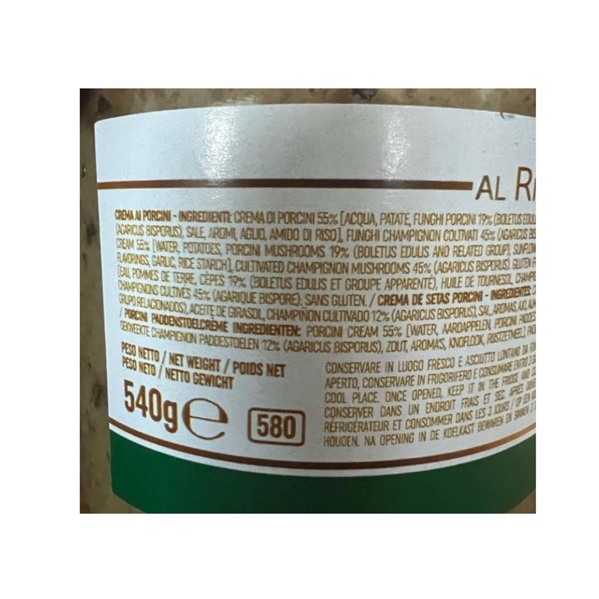 O lenguado e Napule crema de setas porcini 540 Gr.