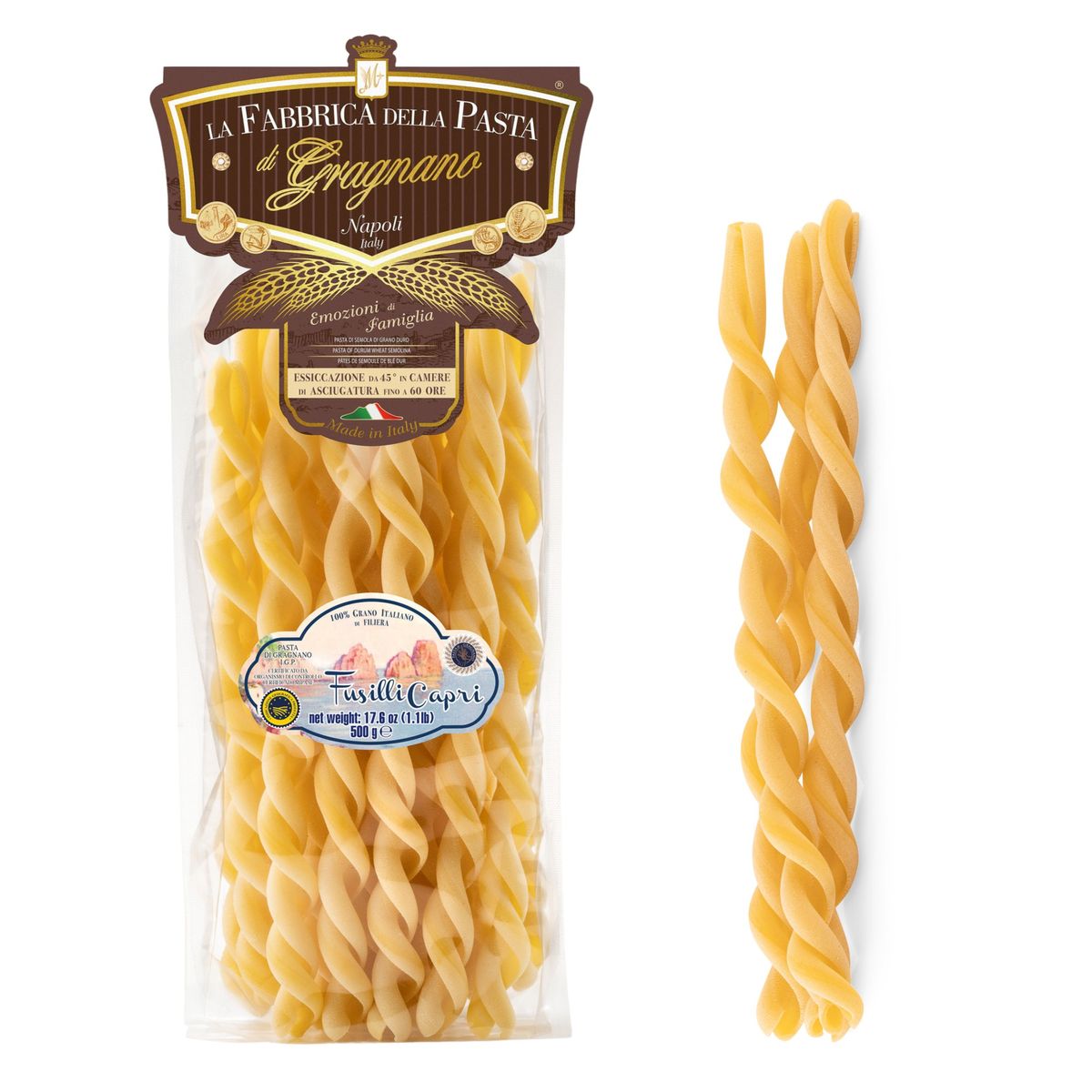 La Fabbrica della Pasta di Gragnano "Fusilli capri Lavorati a mano" Pasta di Gragnano IGP 500 Gr.