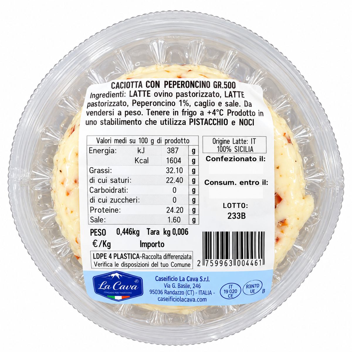 Cava Canestrato di Sicilia with Chili Pepper 500g