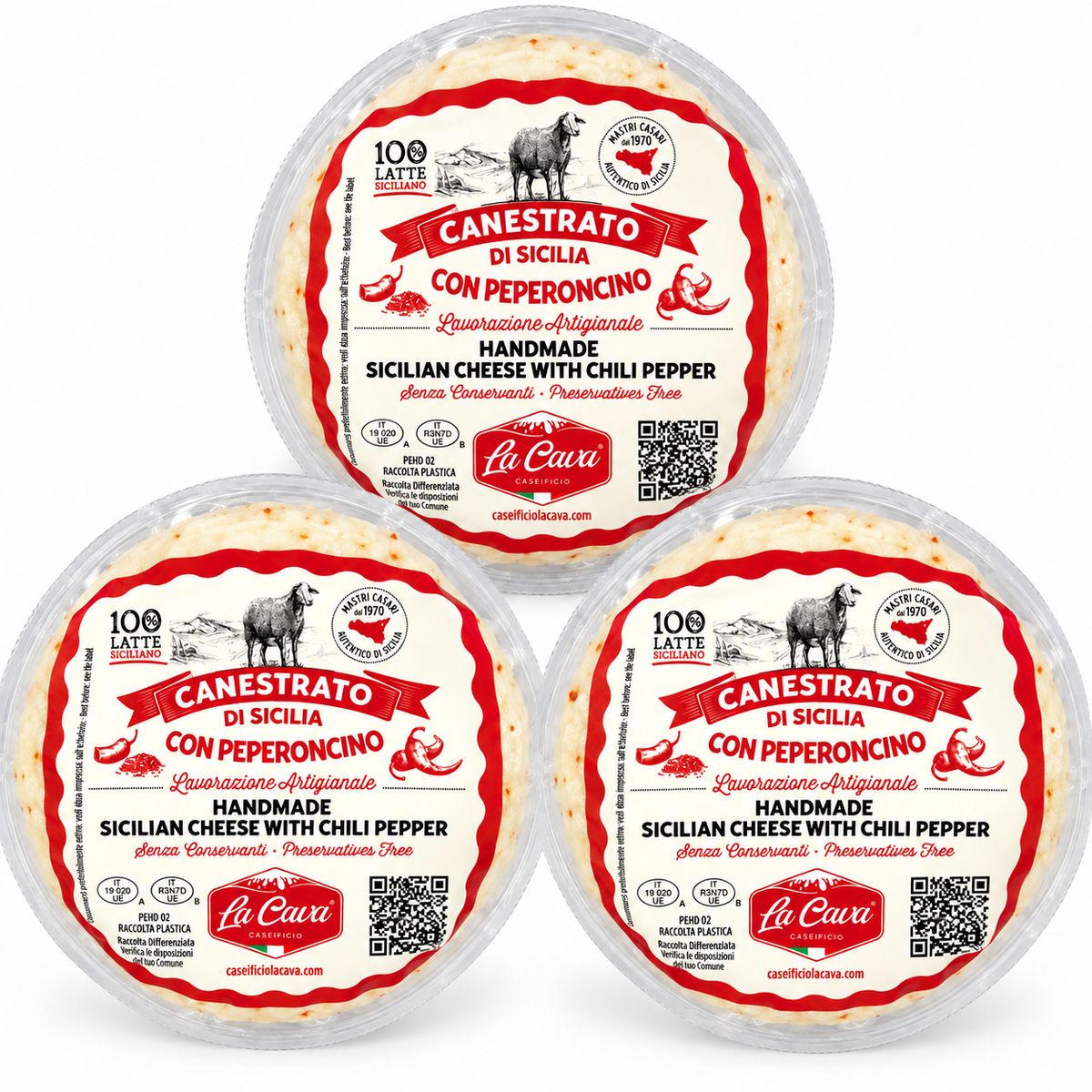 Cava Canestrato di Sicilia with Chili Pepper 500g - 3 pieces