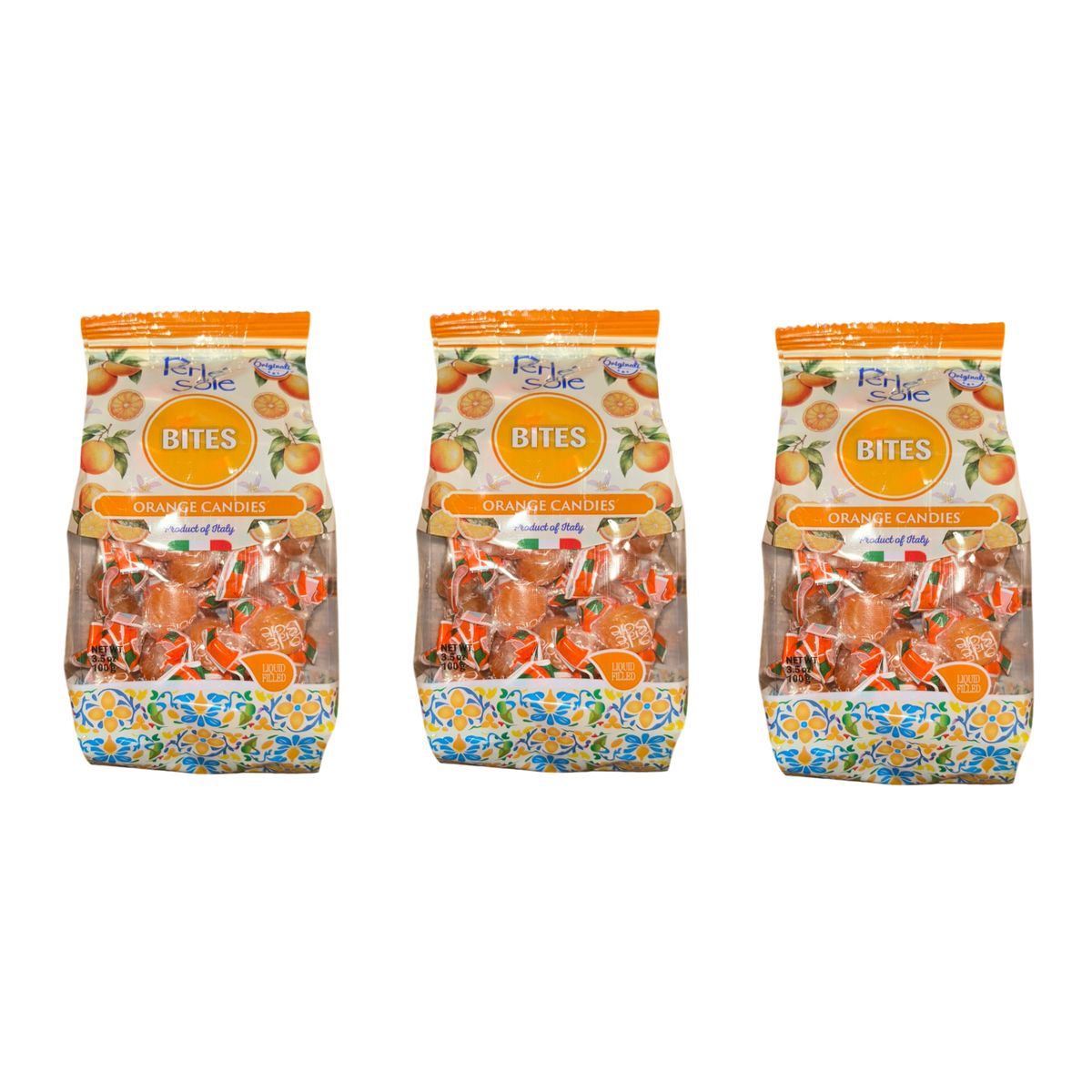 Perle di Sole Bites Orange Candies Caramelle Ripiene all’Arancia 100 g - 3 pezzi