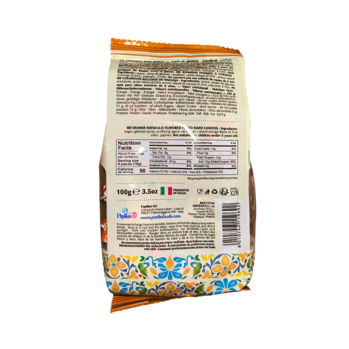 Perle di Sole Bites Orange Candies Caramelle Ripiene all’Arancia 100 g