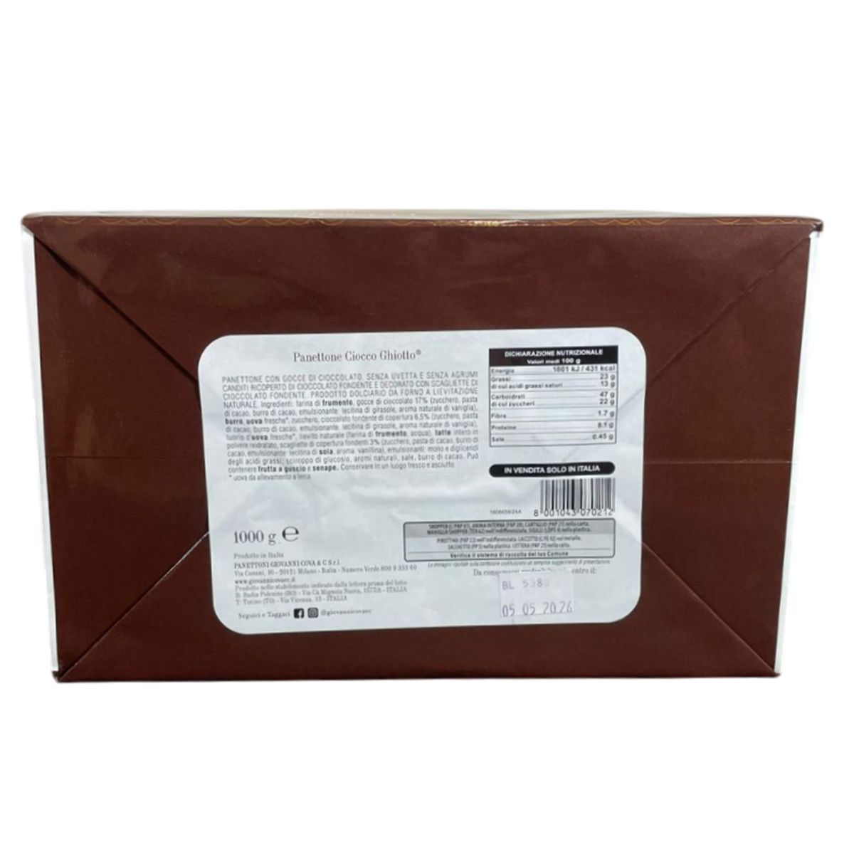 Giovanni Cova Panettone Ciocco Ghiotto In Shopper 1 Kg