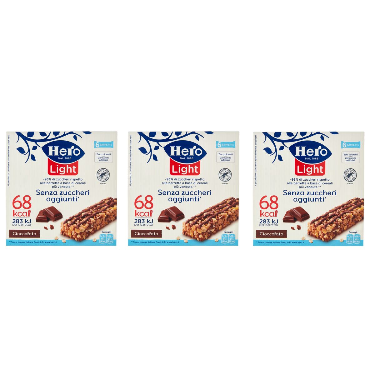 Barres de chocolat Hero Light 6 x 20 gr.