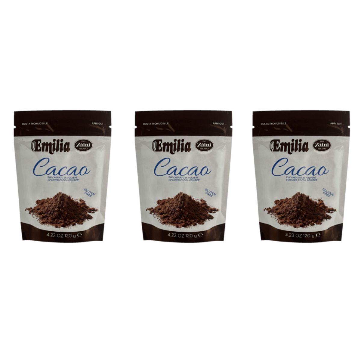 Emilia Zaini Sweetened Cocoa 120g – Resealable Bag, Gluten-Free, Ideal for Desserts and Drinks