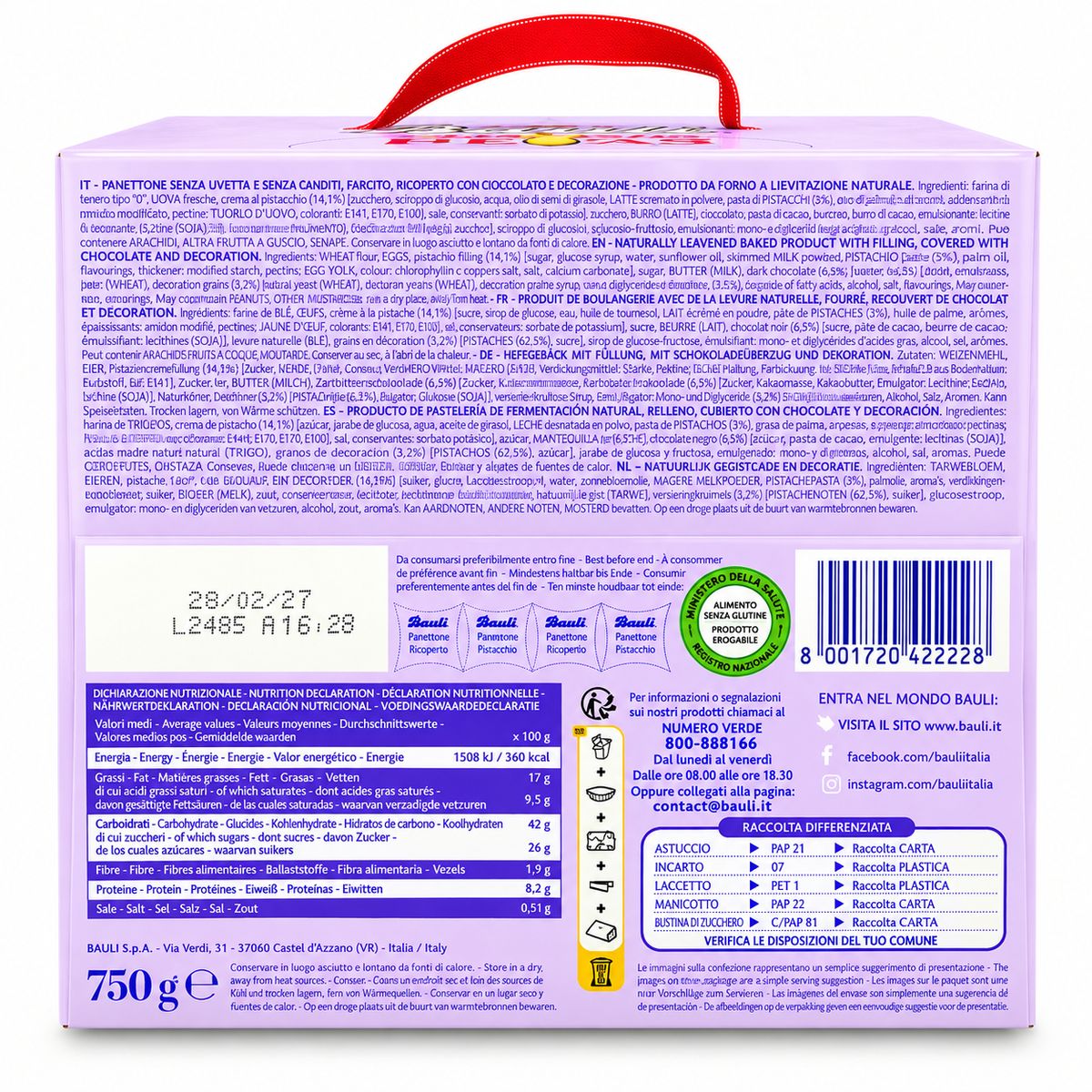 Bauli CioccoTop Panettone Pistache 750g