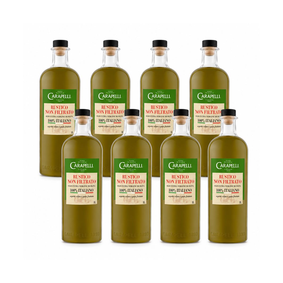 Carapelli Rustico Unfiltered Extra Virgin Olive Oil 100% Italian 1 L - 8 PIECES