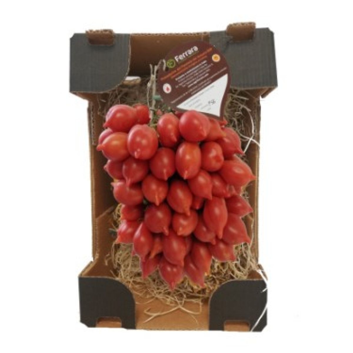 Ferrara Azienda agricola Pomodorino del Piennolo del Vesuvio DOP a Grappolo in cassettina di cartone nera 1,5 Kg.