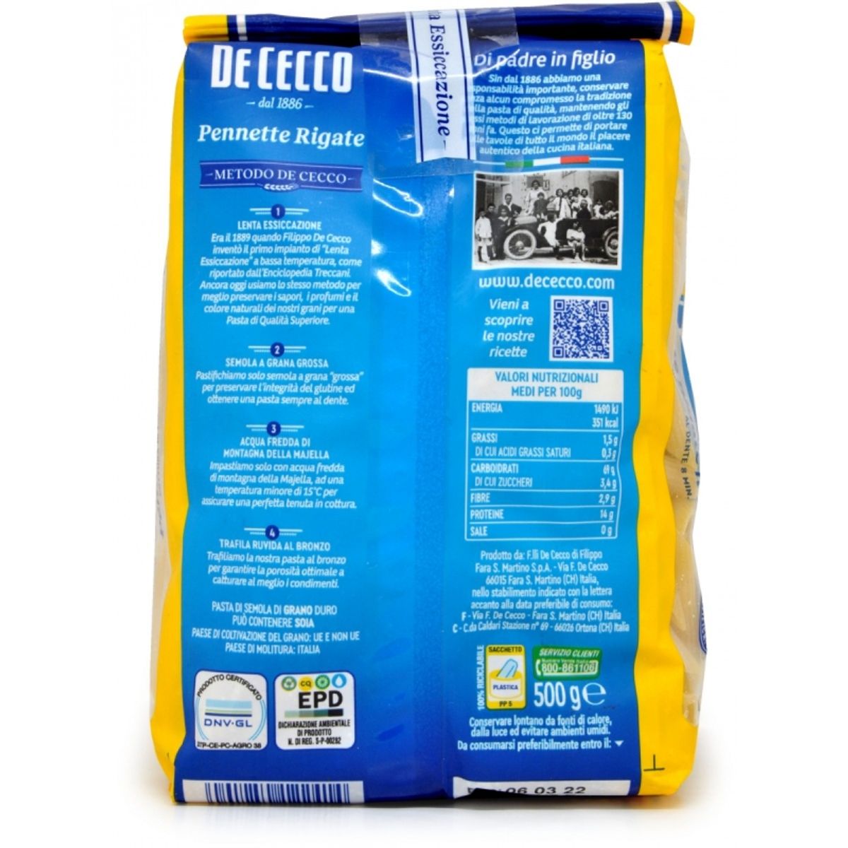 De Cecco Pennette Rigate n° 241 500 Gr.
