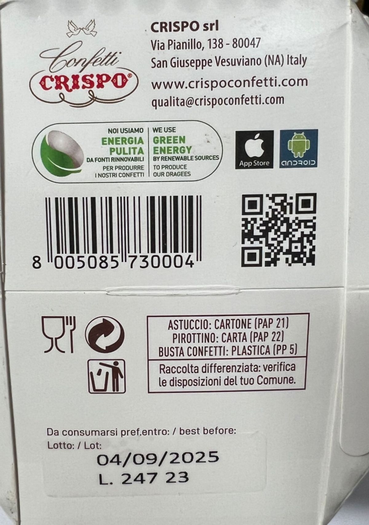 Crispo Confetti Bon Bon Sucré Pistacchio 500 Gr.