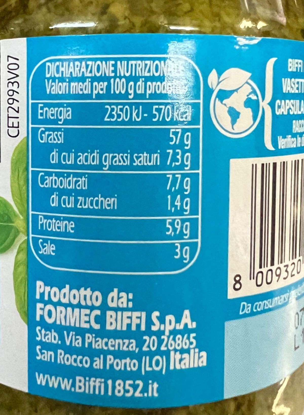 Biffi Pesto Sin Ajo 190 Gr.