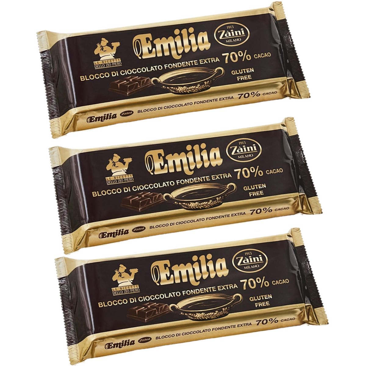 Zaini Extra Dunkle Schokolade Tafel 70% 1 kg - 3 Stück