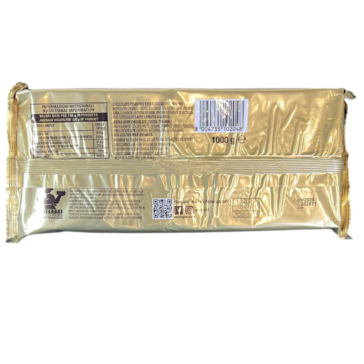 Zaini Block aus extra dunkler Schokolade 70 % 1 kg