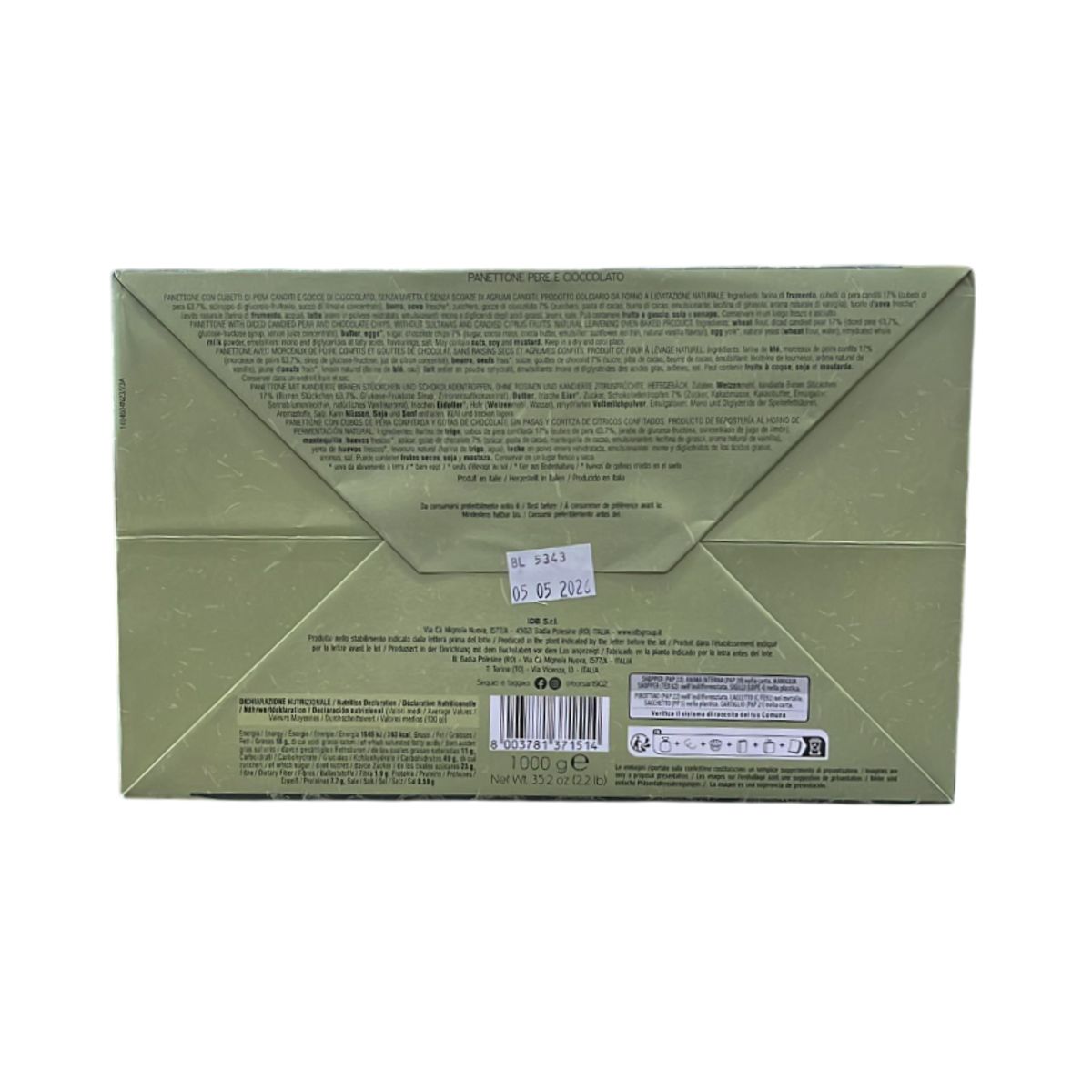 Borsari Panettone with Pears and Chocolate in a 1 kg Shopping Bag