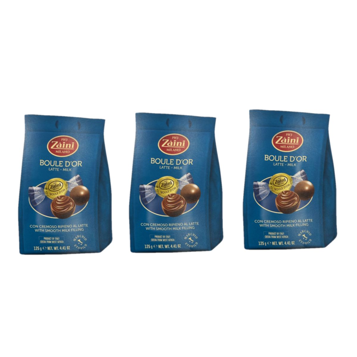 Zaini Boule d'Or Latte 125g – Milk Chocolate Pralines with Creamy Filling, Italian Quality - 3 Pieces