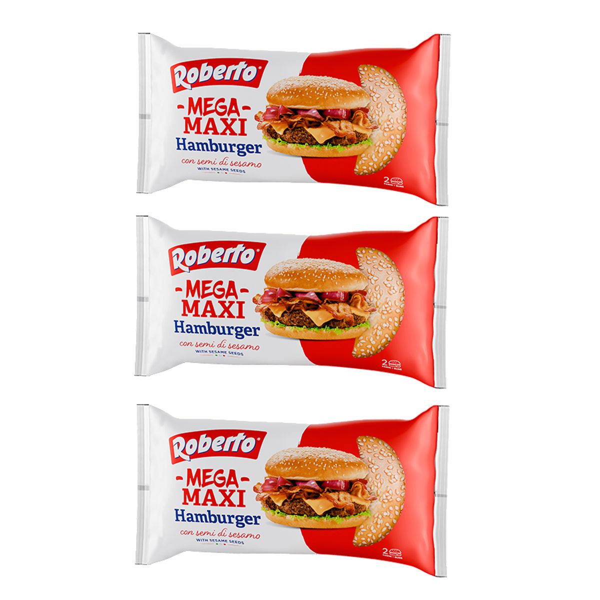 Roberto Mega Maxi Hamburger con Semi di Sesamo 2 Panini 250 Gr.