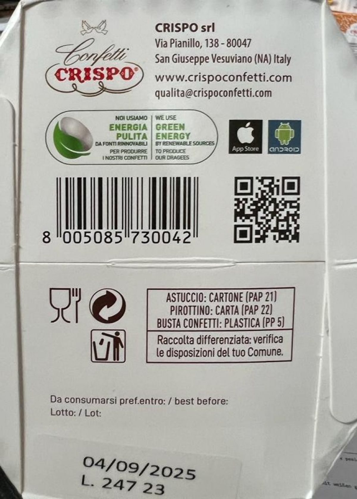 Crispo Confetti Bon Bon Sucré Frutti di Bosco 500 Gr.