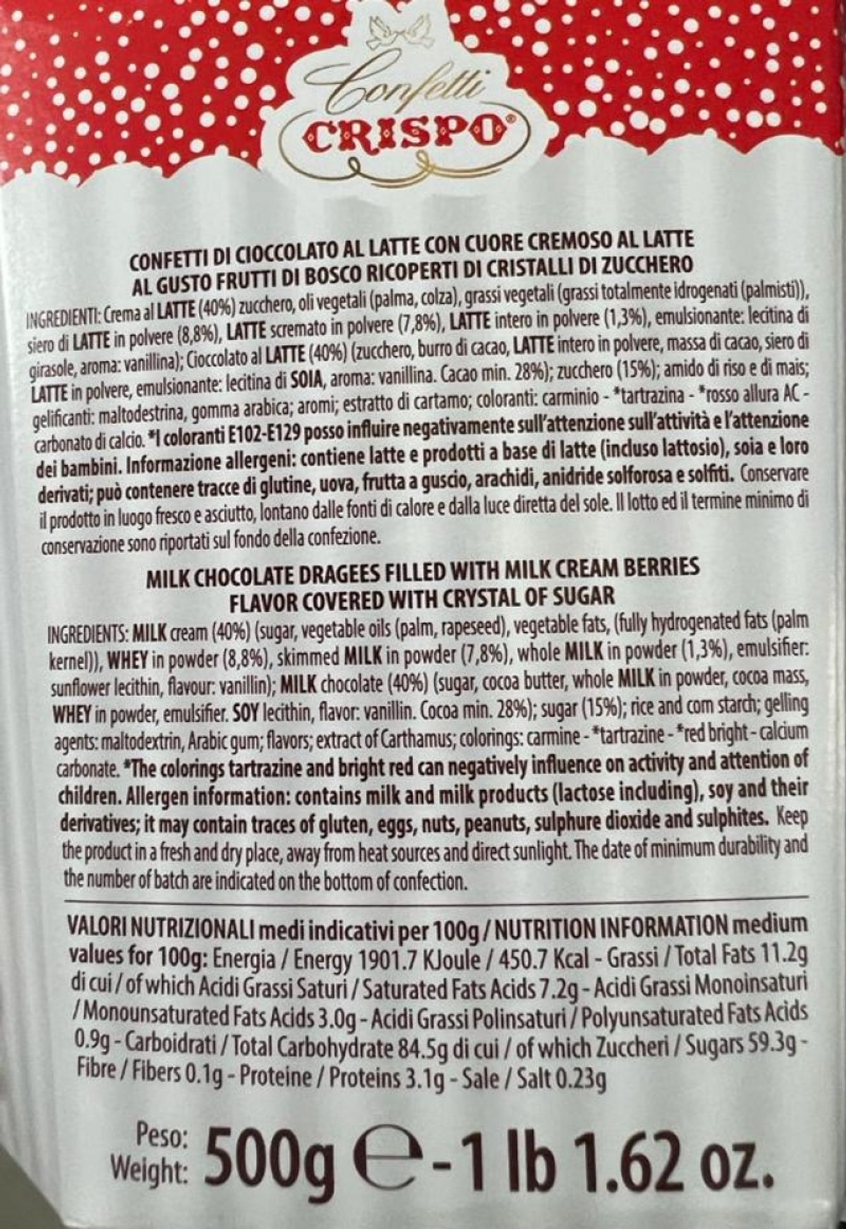 Crispo Confetti Bon Bon Sucré Frutti di Bosco 500 Gr.