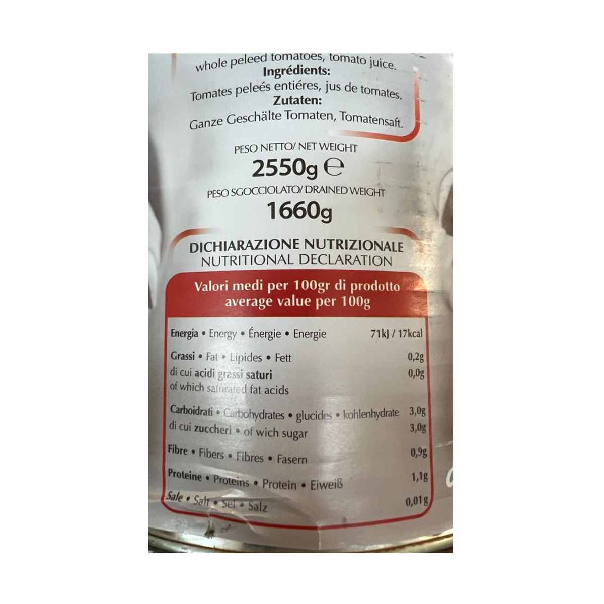 Tomates Italorto San Marzano de la zona de Sarnese Nocerino DOP 2550g.