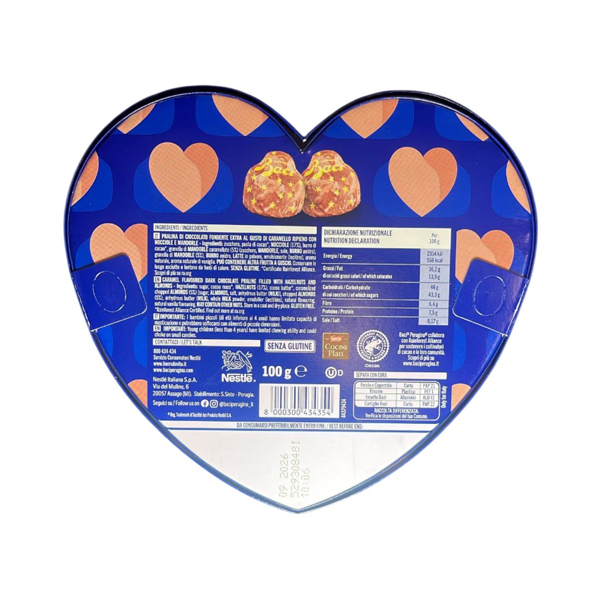 Boîte de 100 g de cœurs aux amandes caramélisées Baci Perugina
