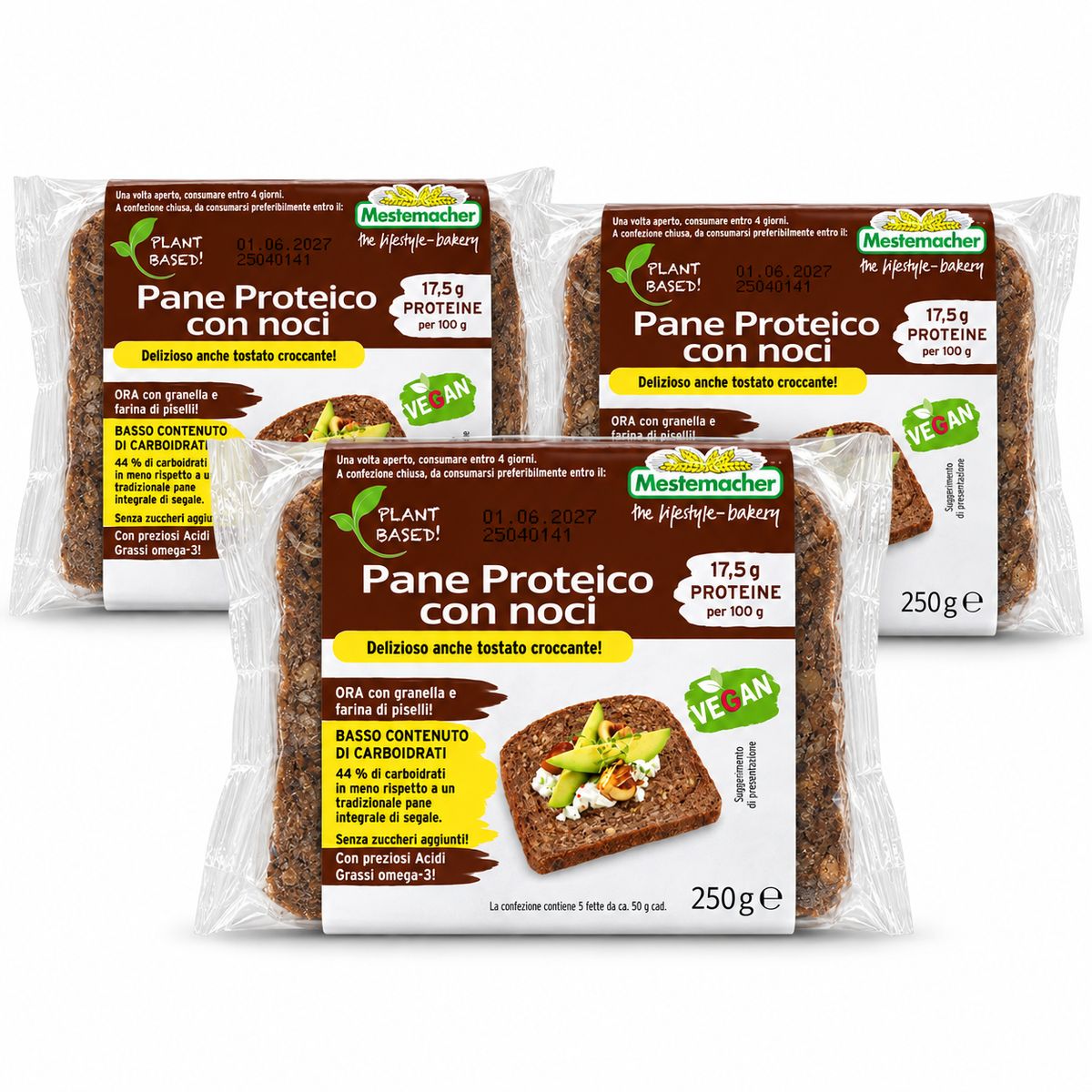 Mestemacher Pane Proteico con Noci 250 g - 3 pezzi