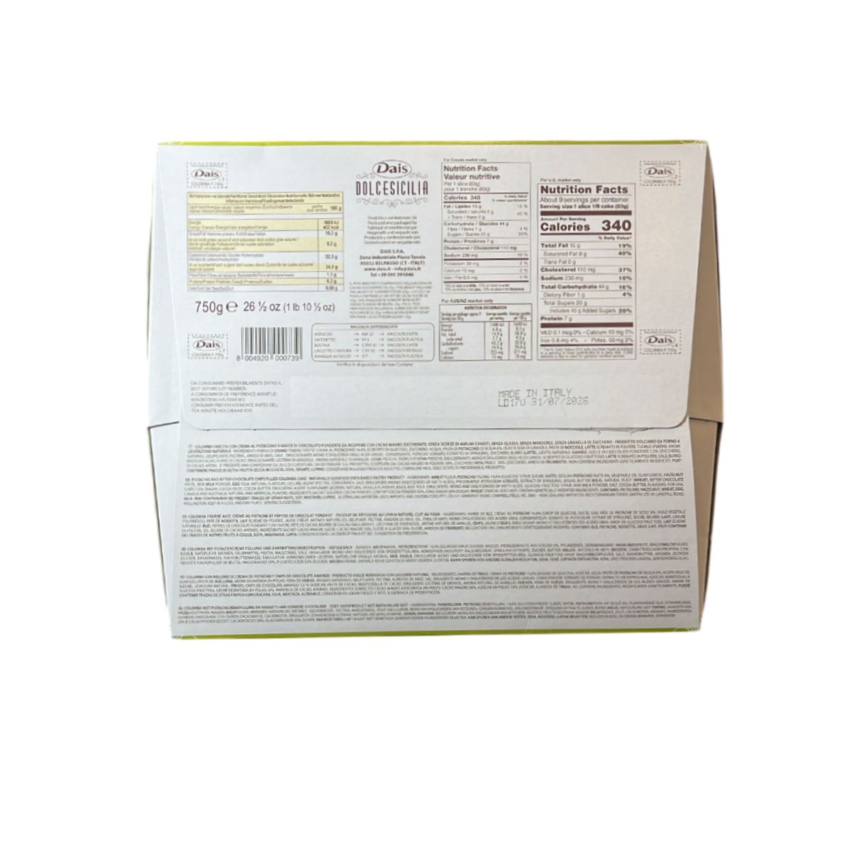 Dais Colomba Sicilian Heart Pistachio and Dark Chocolate Drops 750 Gr