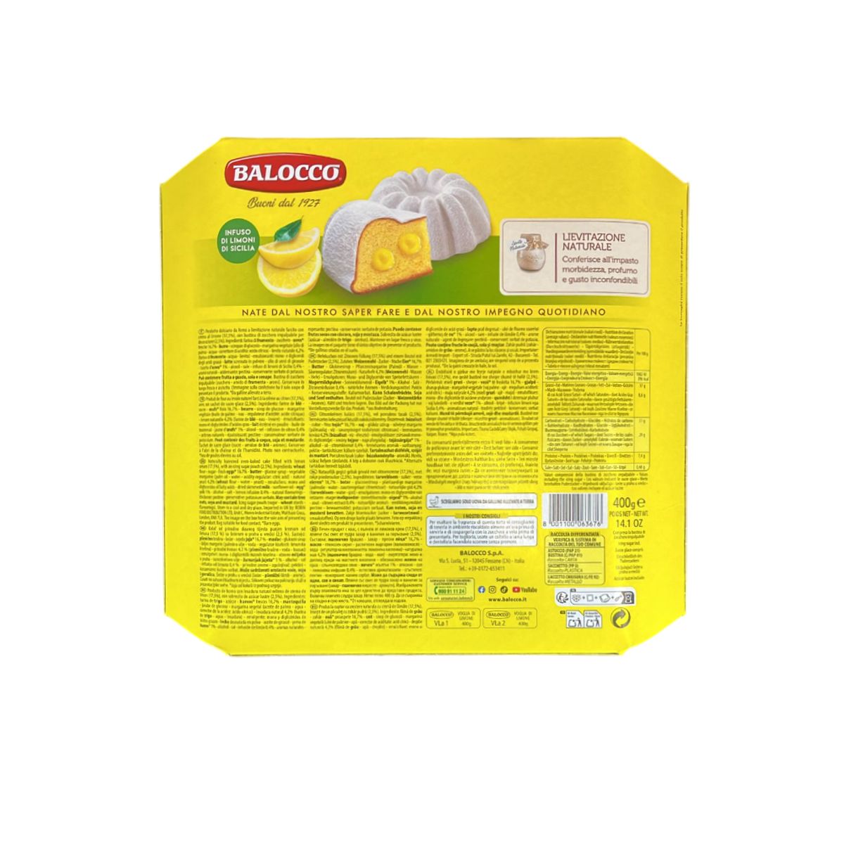 Torta Balocco en Festa Limone 400g – Pastel suave relleno de crema de limón, fresco y aromático como la tradición italiana