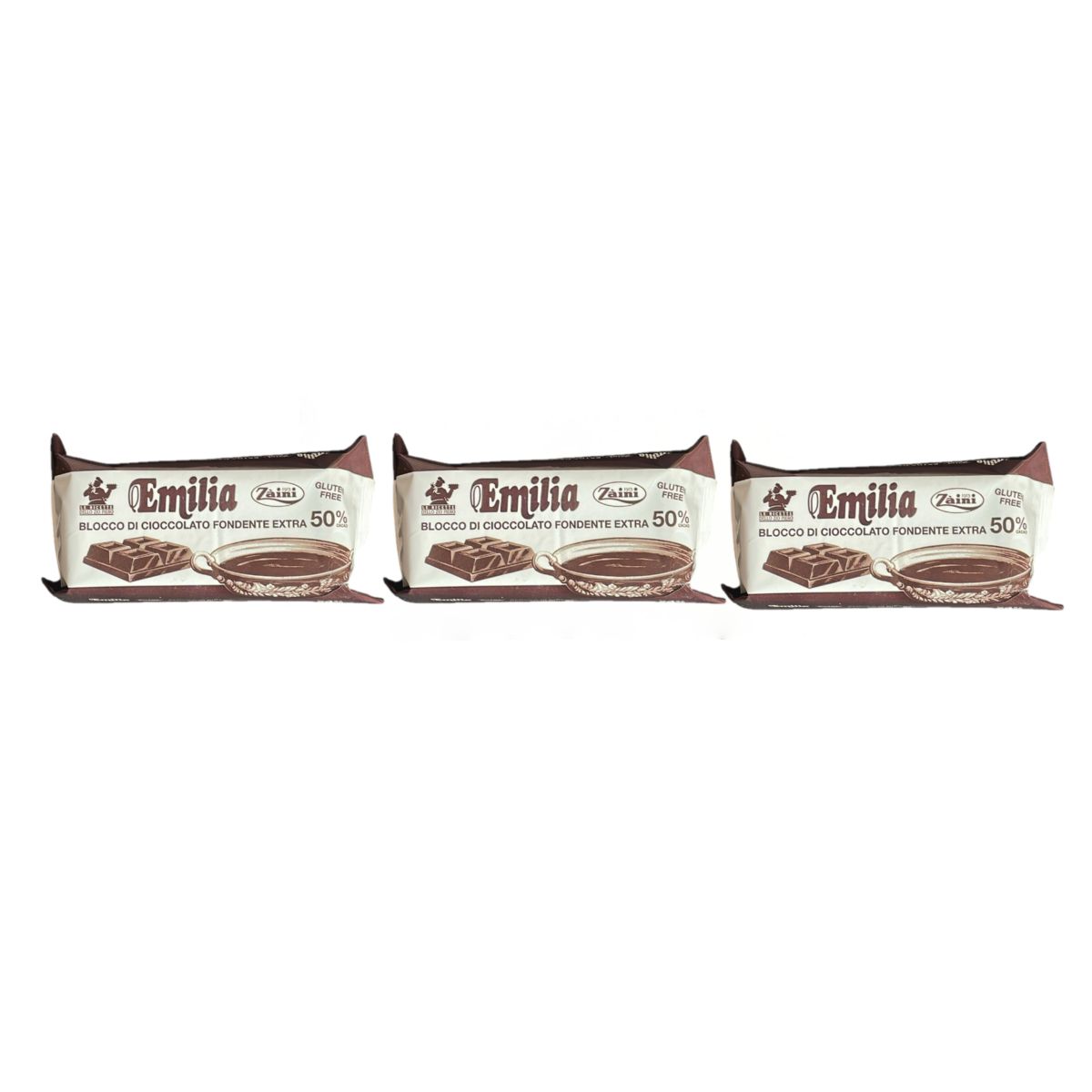 Zaini Emilia Block of Extra Dark Chocolate 50% 200 Gr - 3 Pieces