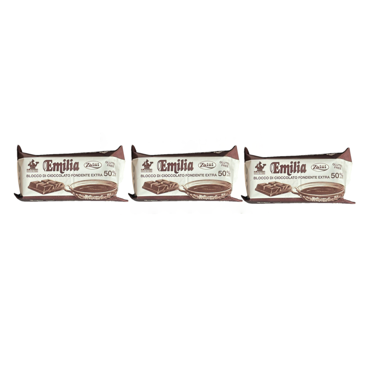 Zaini Emilia Block of Extra Dark Chocolate 50% 200 Gr - 3 Pieces