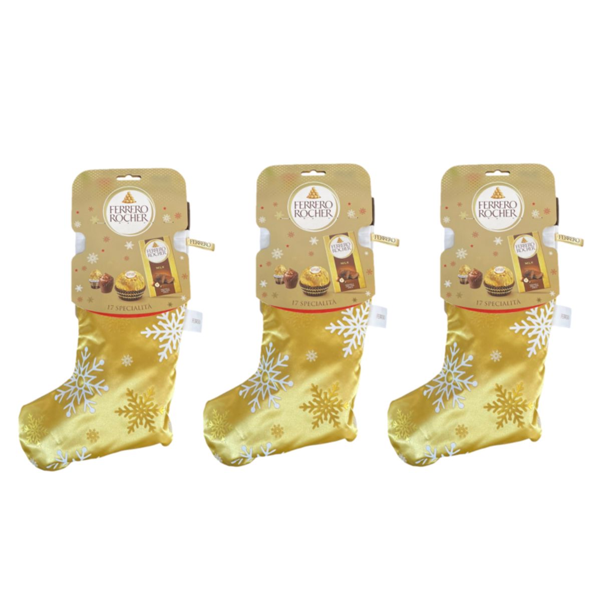 Ferrero Rocher Christmas Stocking 255g – Golden Stocking with 17 Ferrero Specialties - 3 Pieces