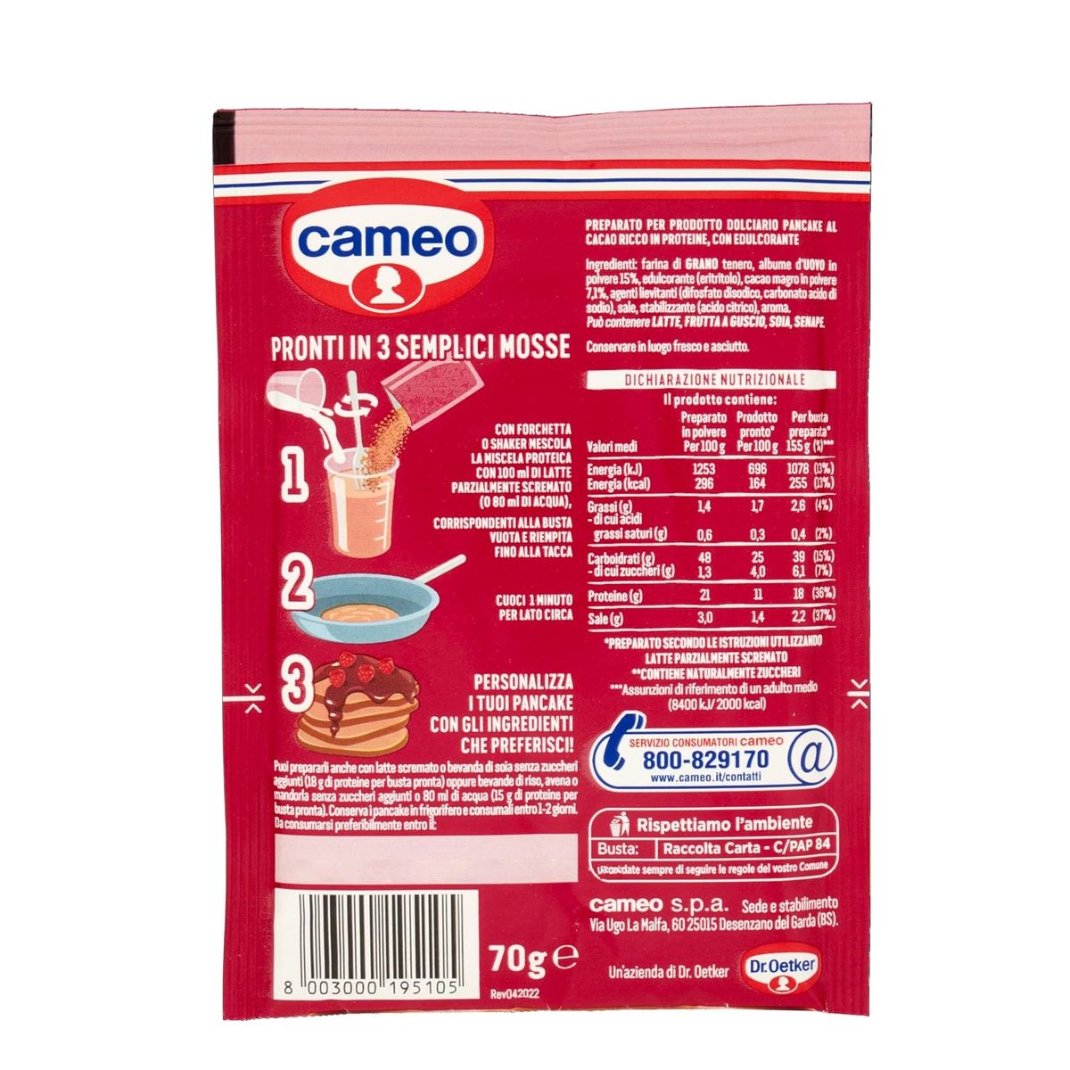 Cameo High Protein 4 Pfannkuchen Kakao 70 Gr.