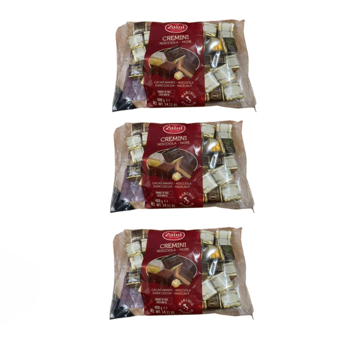 Zaini Cremini Nocciola & Noir 400g – Italian Pralines with Bitter Cocoa and Hazelnuts | Premium Quality - 3 Pieces