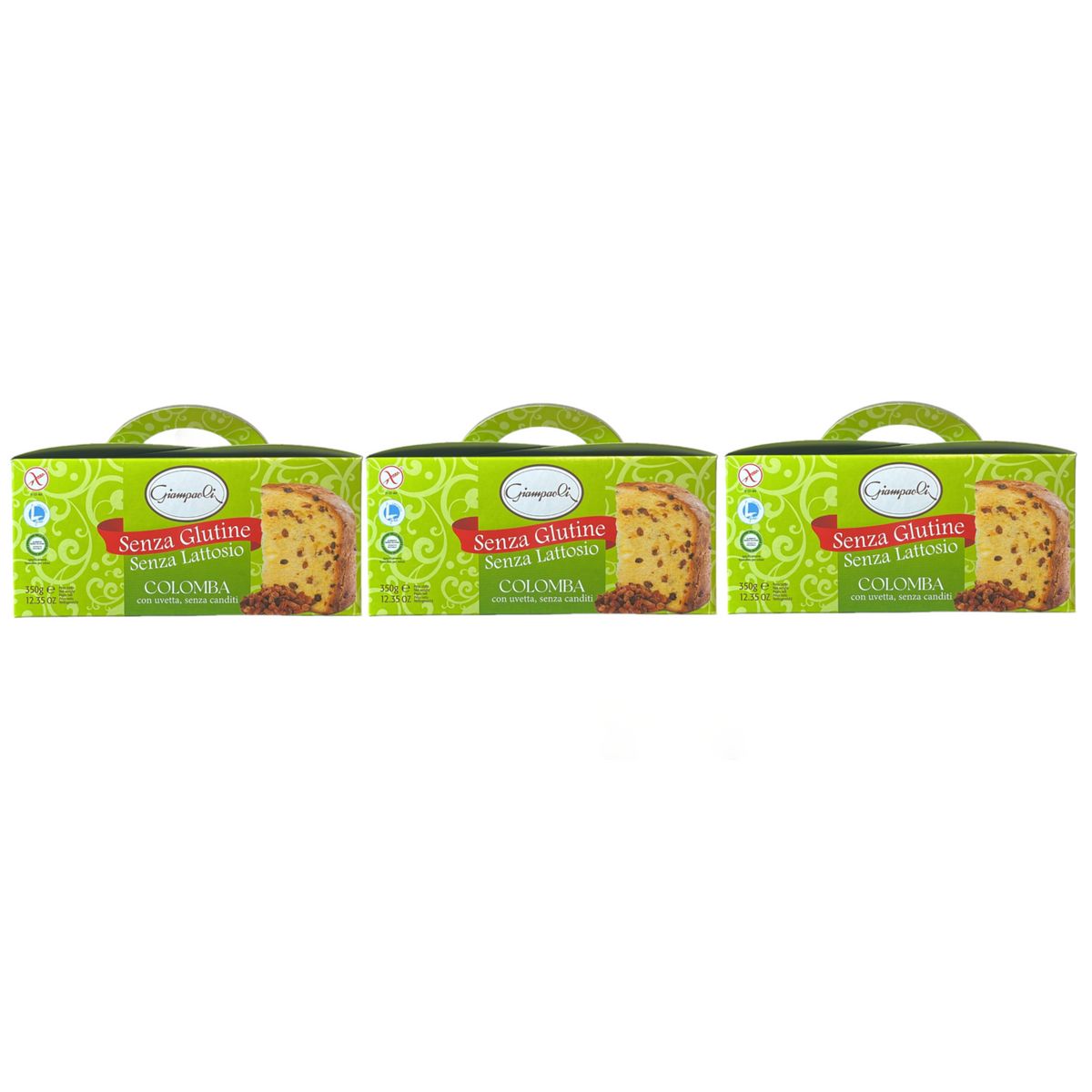 Giampaoli Colomba mit Rosinen, ohne kandierte Früchte, gluten- und laktosefrei, 350 g - 3 Stück