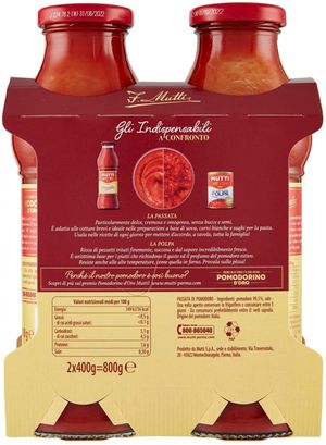 Mutti Passata de Tomates 2 x 400 g – Tomates Italiennes 100 % en Bouteille Verre_1