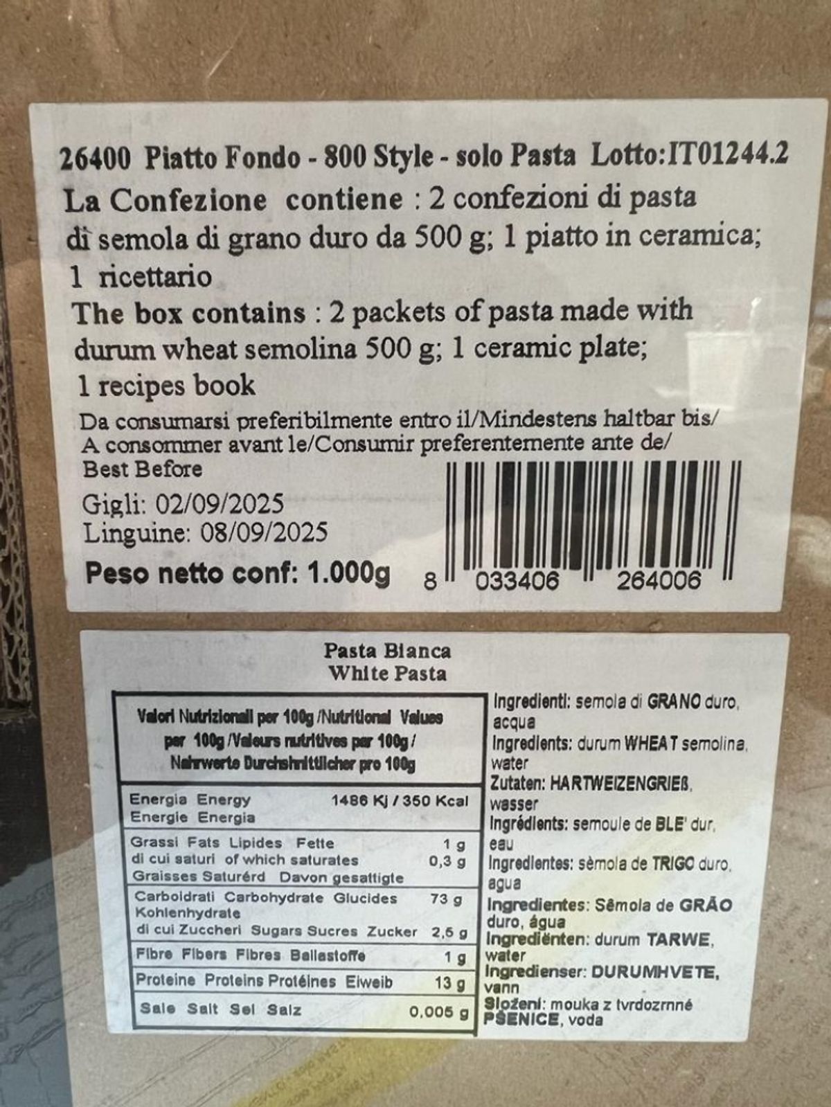 La Fabbrica della Pasta di Gragnano "Confezione regalo 800 Style con piatto fondo e pasta" Pasta di Gragnano IGP