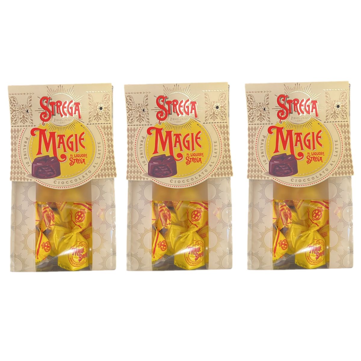 Strega Alberti Magie al Liquore Strega 150 g – Schokoladenpralinen gefüllt mit Strega-Likör, einer süßen Tradition aus Benevento – 3 Stück