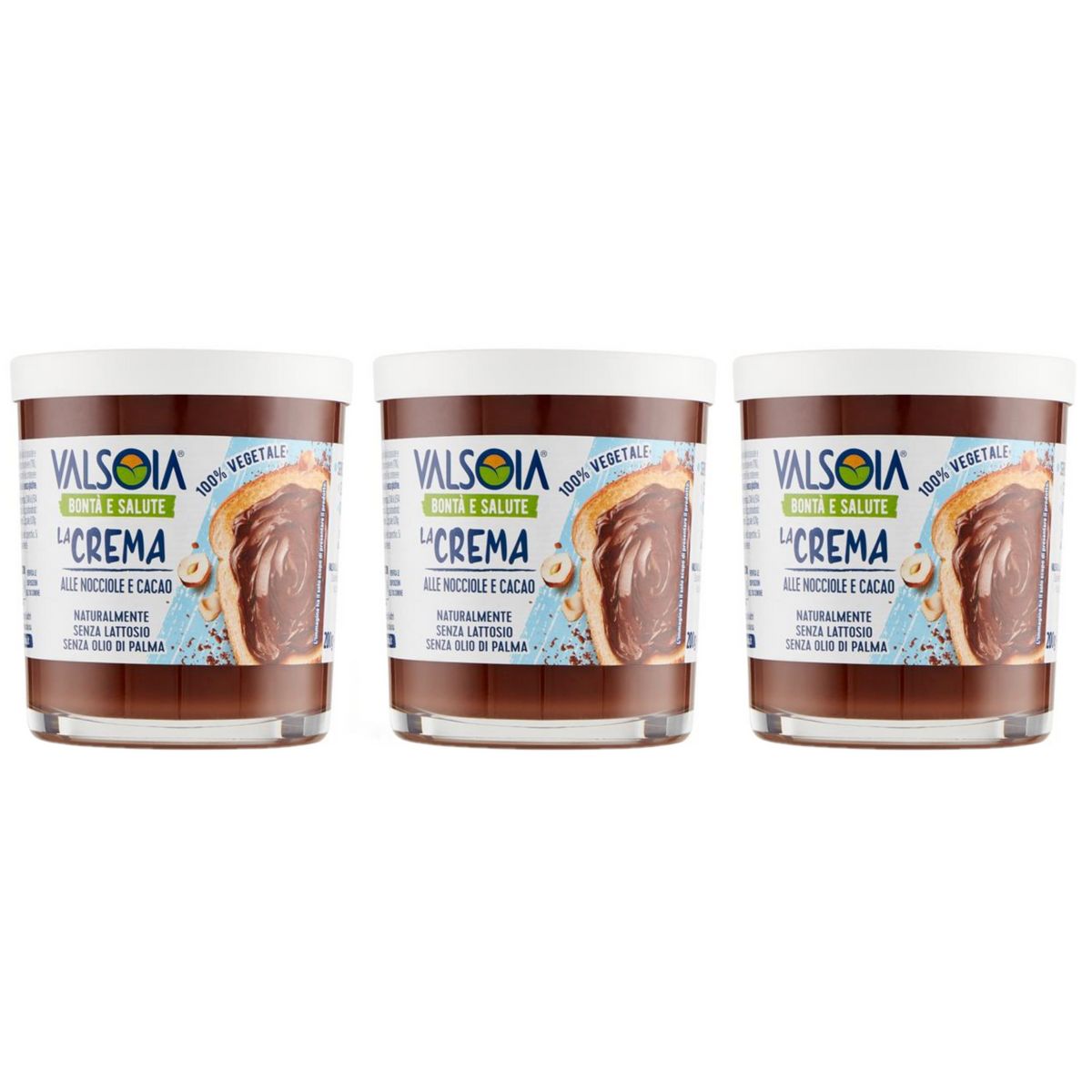 Valsoia 100% Vegetable Hazelnut and Cocoa Cream 200 Gr - 3 Pieces