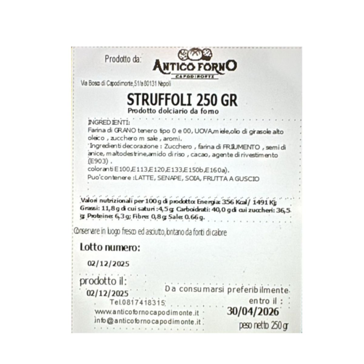 Struffoli Napoletani 250g Antico Forno Capodimonte – Dolce Tradizionale Artigianale con Miele e Diavolini