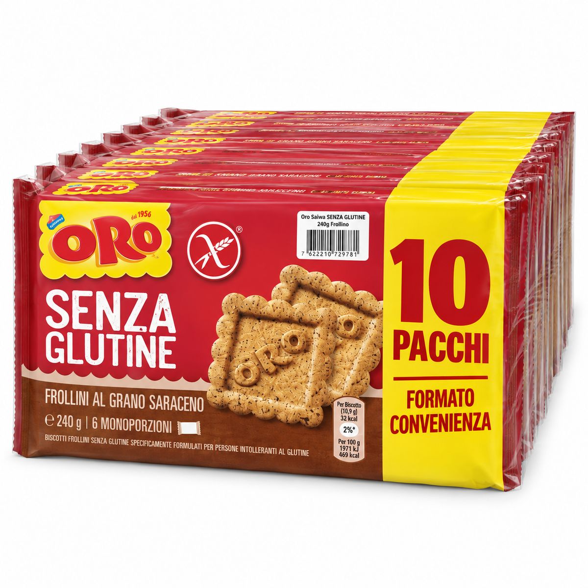 Oro Saiwa Glutenfreie Buchweizenkekse 240 g - 10 Packungen