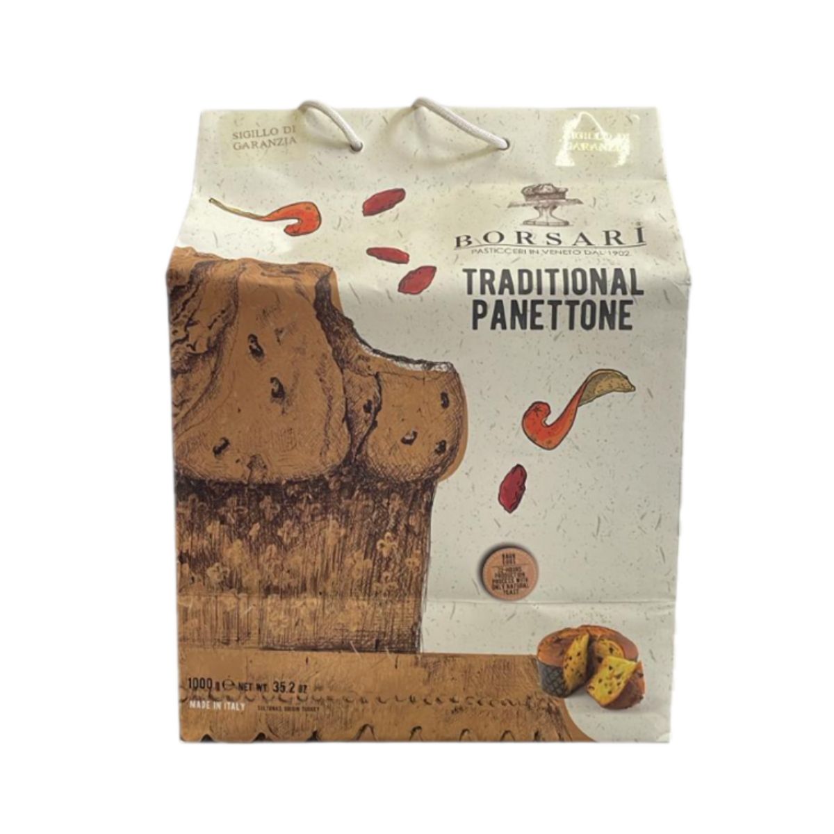 Borsari Classic Panettone 1 kg – Traditional Milanese Christmas Cake with Raisins and Candied Citrus Peel, Naturally Leavened