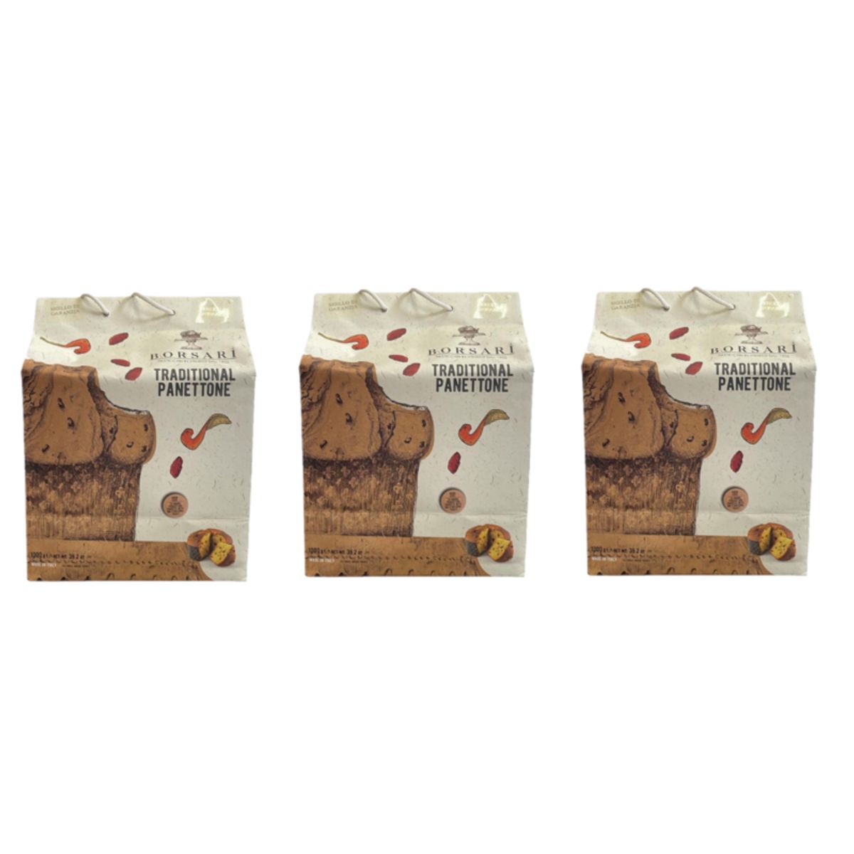 Borsari Classic Panettone 1 kg – Traditional Milanese Christmas Cake with Raisins and Candied Citrus Peel, Naturally Leavened – 3 Pieces